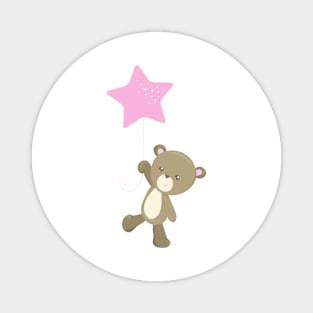 Cute Bear, Little Bear, Bear With Balloon, Star Magnet